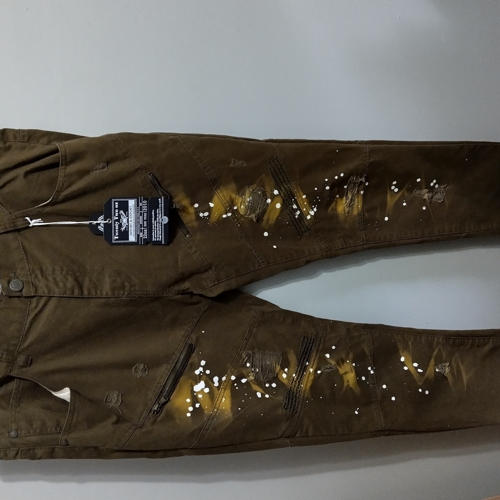 Brown Distressed Paint-Splatter Pants